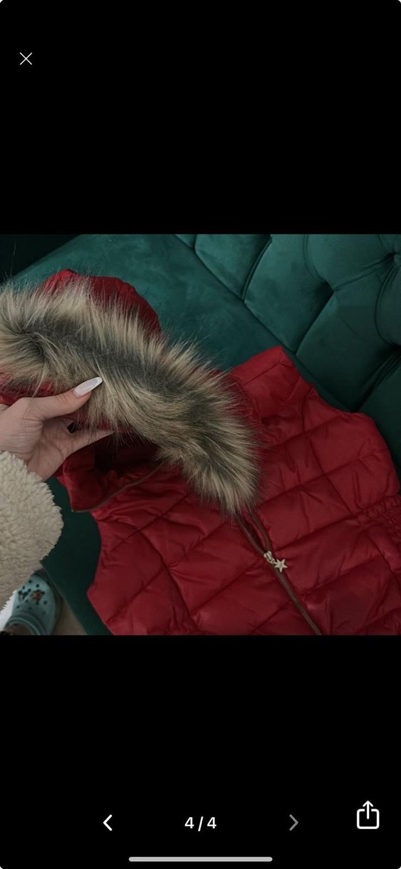 Kürk Detaylı Kırmızı Kadın Şişme Yelek - Görsel 4