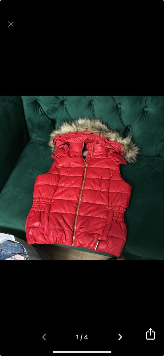 Kürk Detaylı Kırmızı Kadın Şişme Yelek - Görsel 3