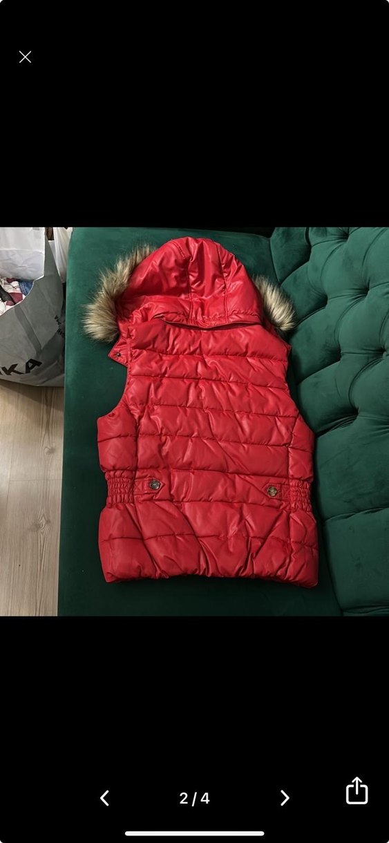 Kürk Detaylı Kırmızı Kadın Şişme Yelek - Görsel 2