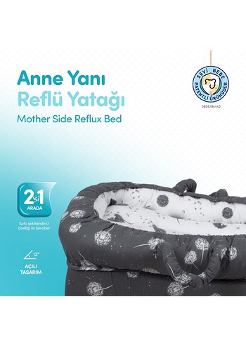 Anne Yanı Reflü Yatağı Gri Batik Desenli