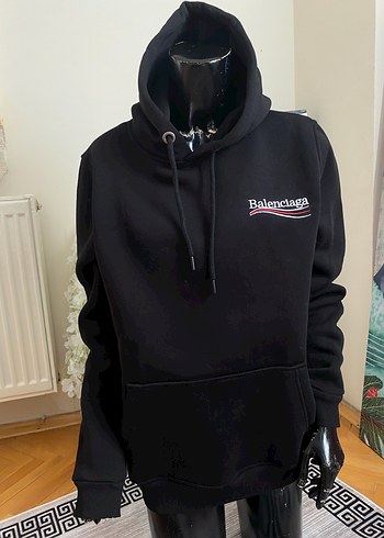 Siyah Balenciaga Kapüşonlu Oversize Sweatshirt