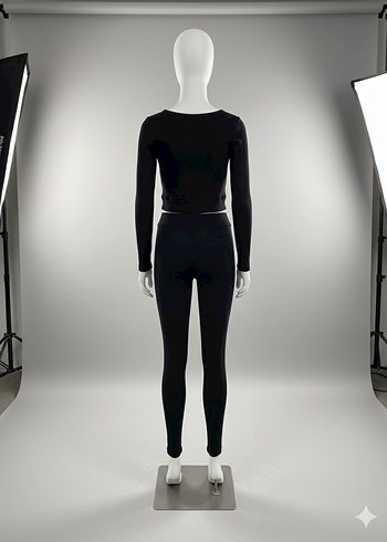 Siyah Kadın Spor Tayt ve Uzun Kollu Üst Takım - Görsel 4