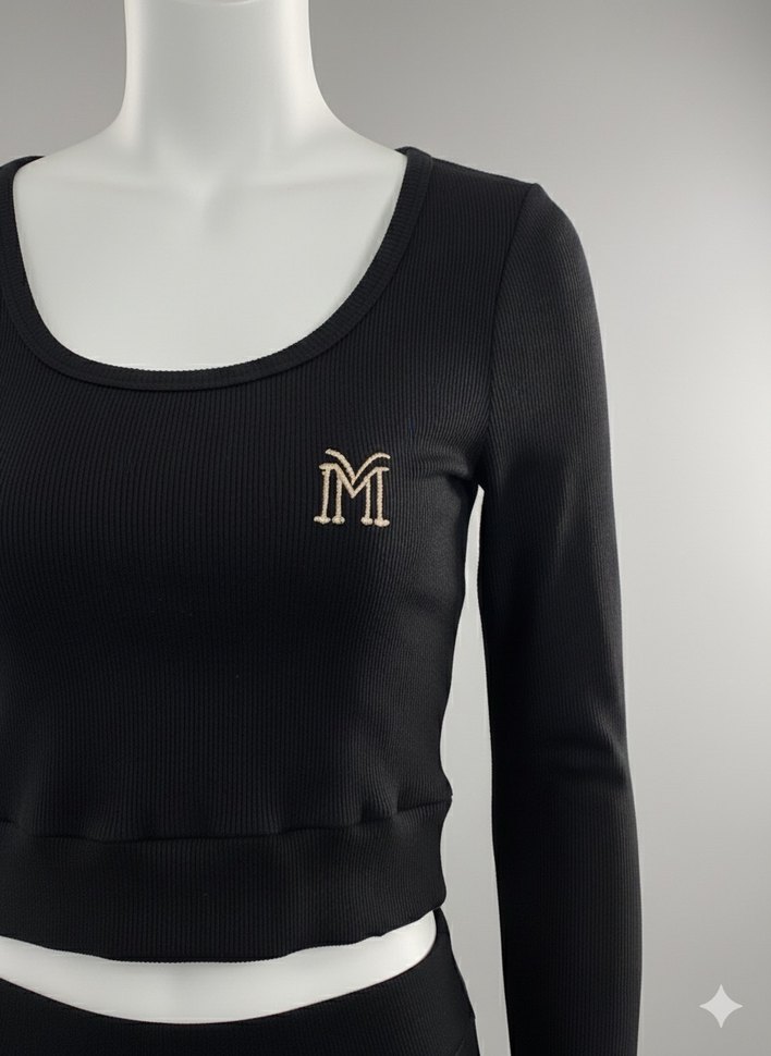 Siyah Kadın Spor Tayt ve Uzun Kollu Üst Takım - Görsel 3