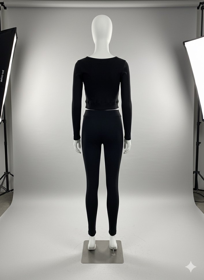 Siyah Kadın Spor Tayt ve Uzun Kollu Üst Takım - Görsel 4
