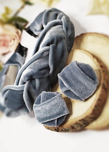 Gri Kadife Saç Bandı ve Küpe Seti - Görsel 3