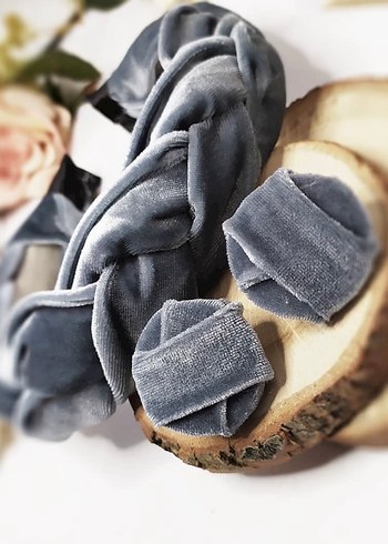 Gri Kadife Saç Bandı ve Küpe Seti - Görsel 4