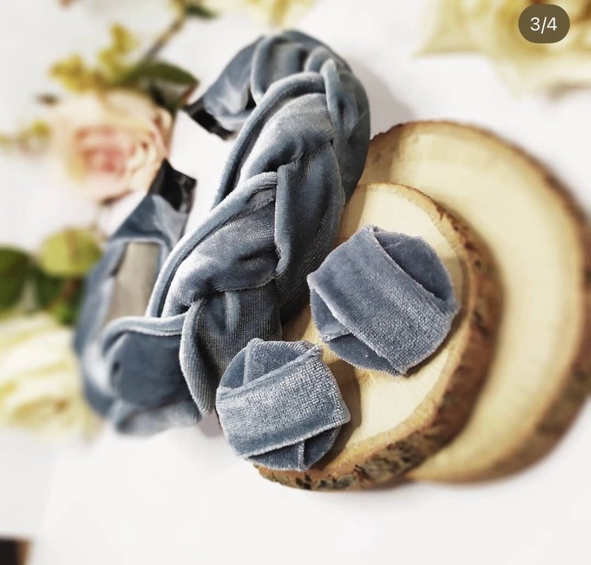 Gri Kadife Saç Bandı ve Küpe Seti - Görsel 3