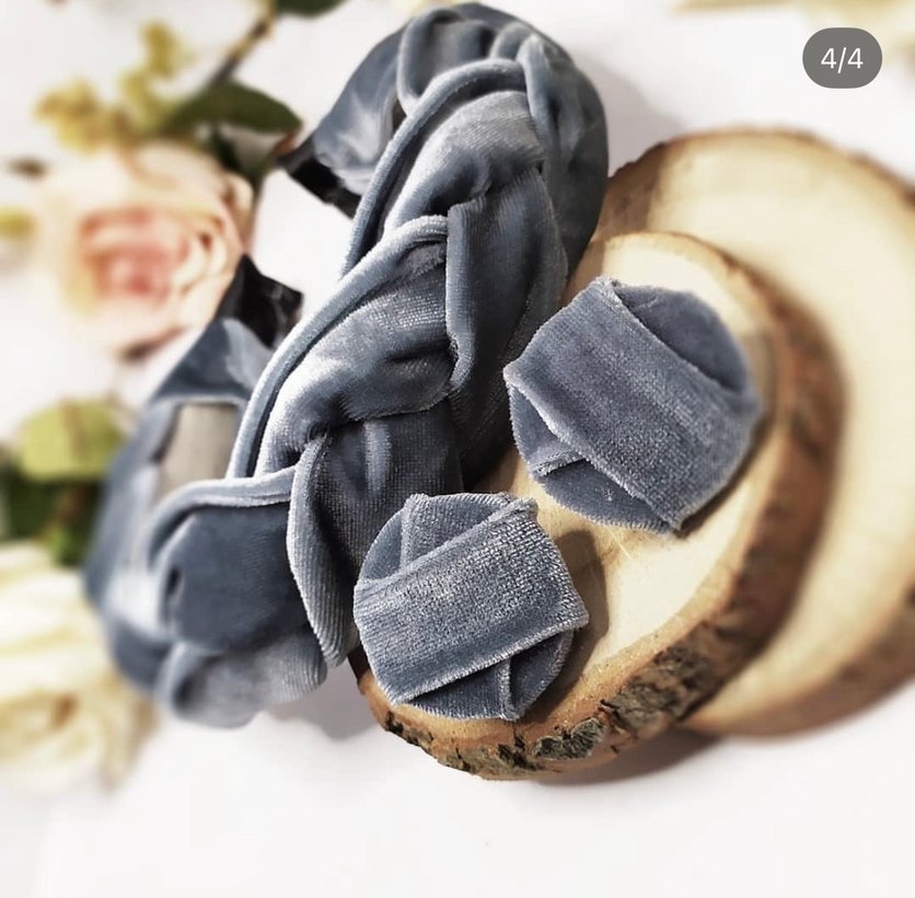 Gri Kadife Saç Bandı ve Küpe Seti - Görsel 4