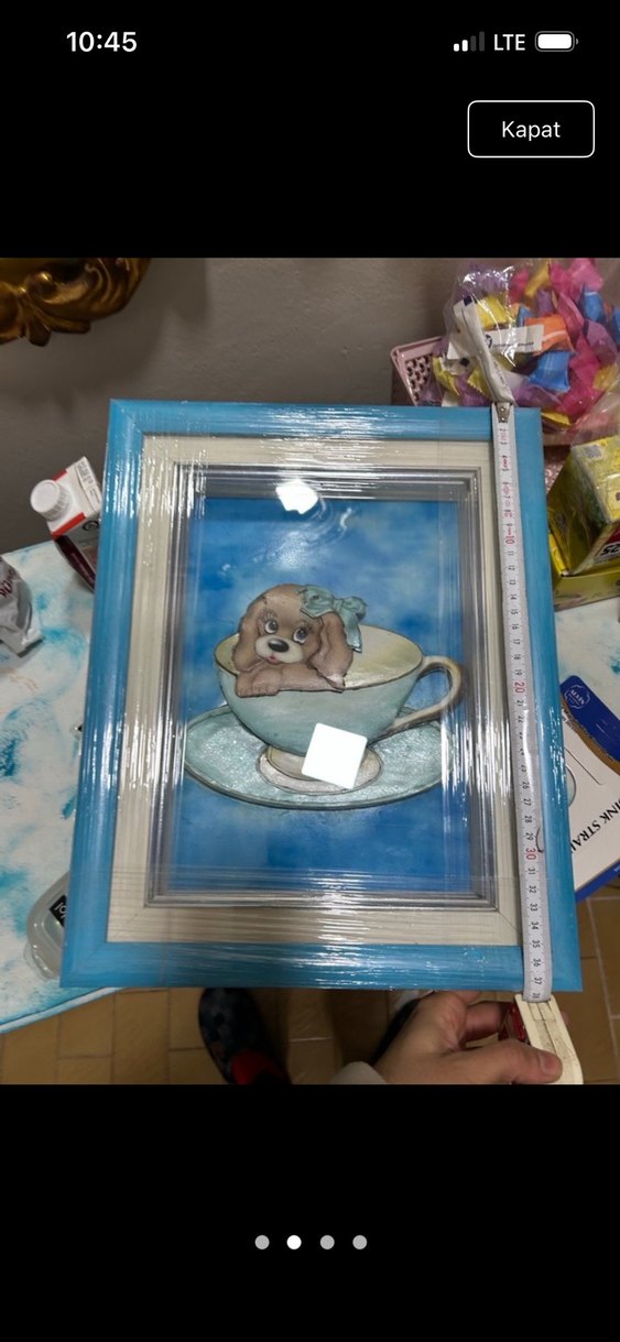 Pastel Mavi Çerçeveli Sevimli Köpekli Tablo - Görsel 2