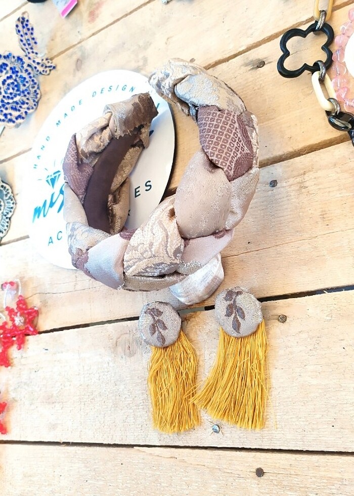 Nakışlı gümüş yaldızlı Taç küpe takim - Görsel 5