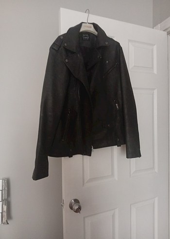 Siyah Deri Biker Ceket, Normal Boy, Fermuarlı - Görsel 4