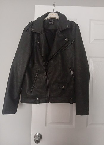 Siyah Deri Biker Ceket, Normal Boy, Fermuarlı - Görsel 2