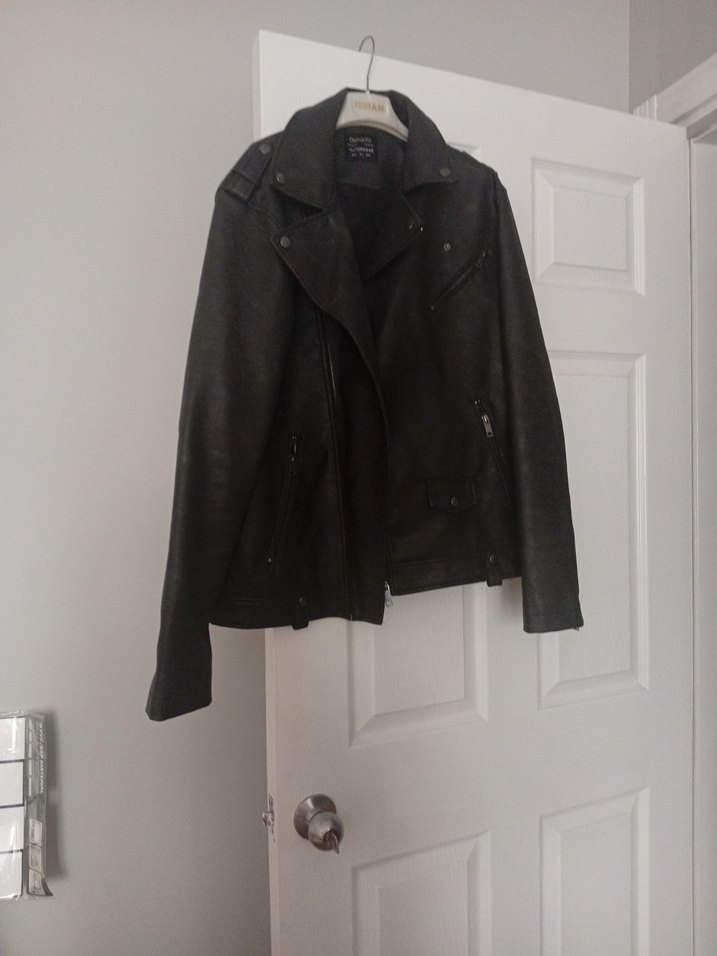 Siyah Deri Biker Ceket, Normal Boy, Fermuarlı - Görsel 4