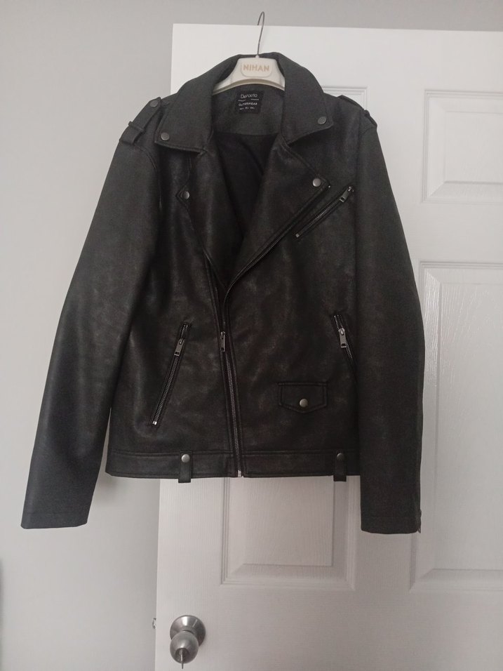 Siyah Deri Biker Ceket, Normal Boy, Fermuarlı - Görsel 2