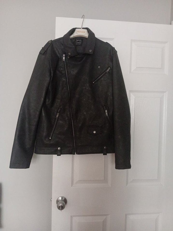 Siyah Deri Biker Ceket, Normal Boy, Fermuarlı - Görsel 5