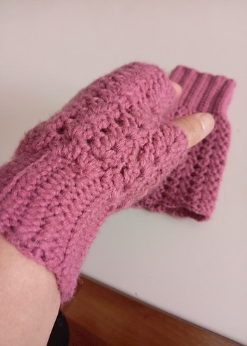 Pembe Örgü Kadın Eldiveni - Görsel 7