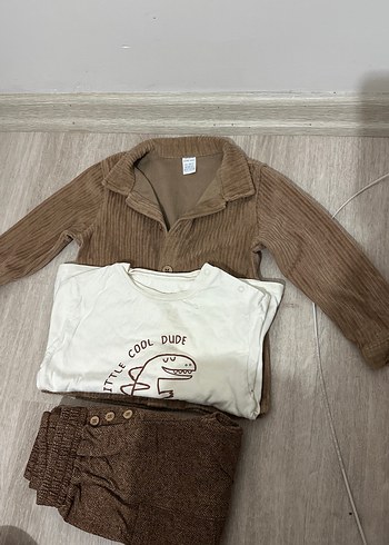 LC Waikiki Erkek Bebek Uzun Kollu Kahverengi Keten Takım