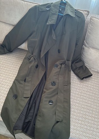 s Beden Haki Kadın Uzun Trenchcoat Kuşaklı