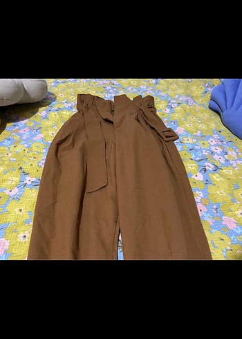 Kahverengi Kemerli Kadın Kumaş Pantolon - Görsel 2