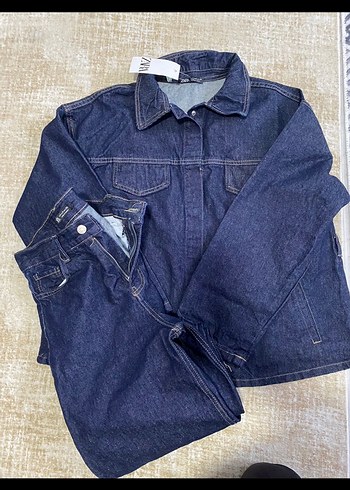 Kemerli Lacivert Kadın Denim takım - Görsel 2