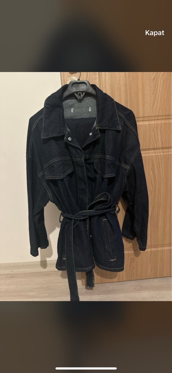 Kemerli Lacivert Kadın Denim takım - Görsel 3