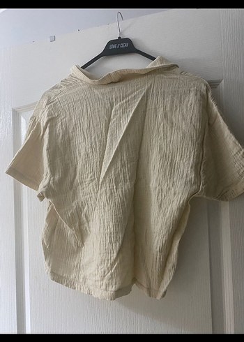 Krem Kısa Kollu müslin Düğmeli Gömlek takım - Görsel 4