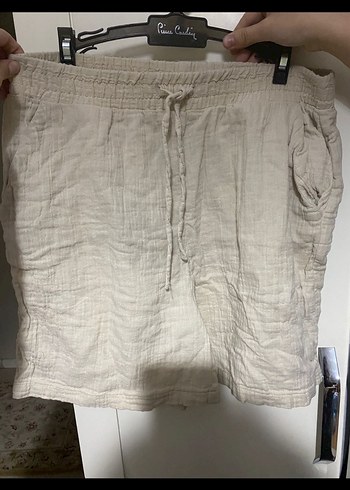 Krem Kısa Kollu müslin Düğmeli Gömlek takım - Görsel 5