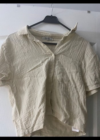 Krem Kısa Kollu müslin Düğmeli Gömlek takım - Görsel 3