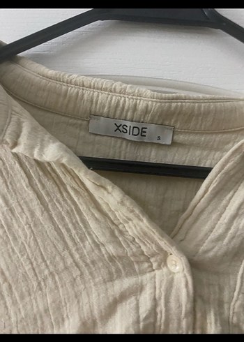 Krem Kısa Kollu müslin Düğmeli Gömlek takım - Görsel 2