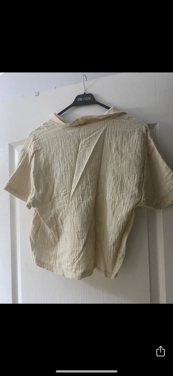 Krem Kısa Kollu müslin Düğmeli Gömlek takım - Görsel 4