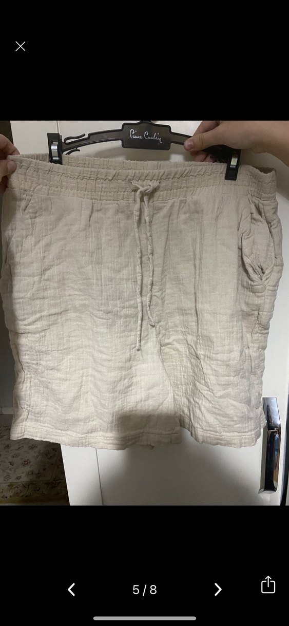 Krem Kısa Kollu müslin Düğmeli Gömlek takım - Görsel 5