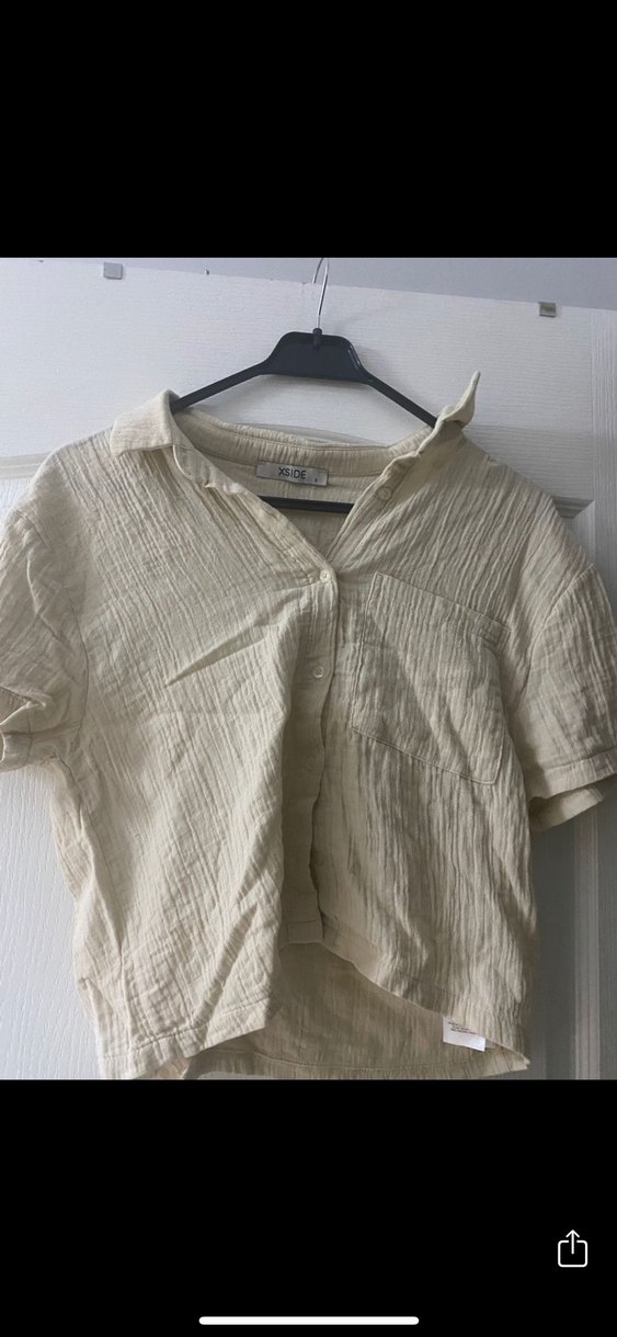 Krem Kısa Kollu müslin Düğmeli Gömlek takım - Görsel 3