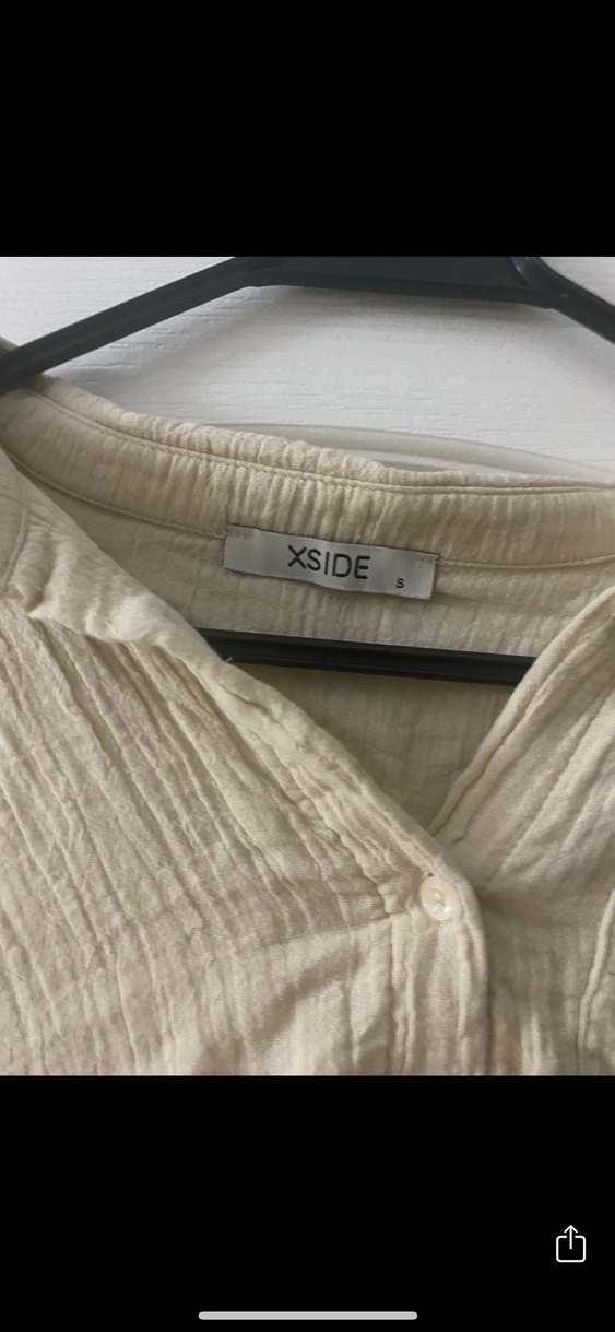 Krem Kısa Kollu müslin Düğmeli Gömlek takım - Görsel 2