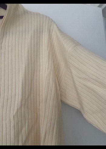 Bej Uzun Kollu Yüksek Yaka Triko Kazak takım - Görsel 3