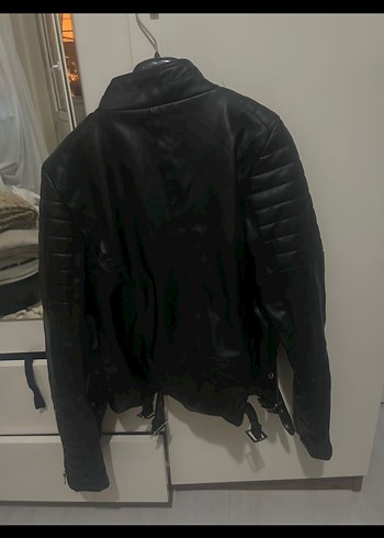 Siyah Deri biker Ceket - Görsel 2