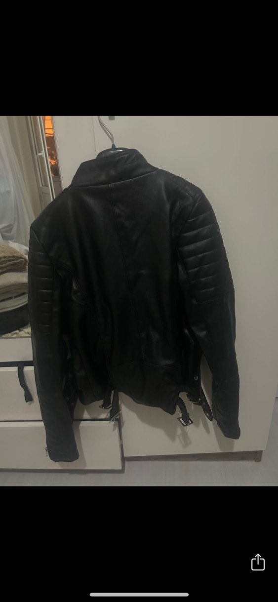 Siyah Deri biker Ceket - Görsel 2