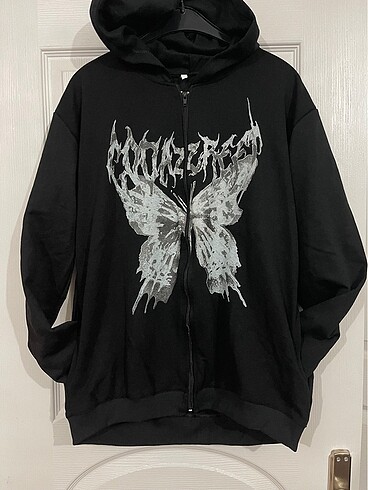 Gothic kelebek baskılı kapüşonlu fermuarlı sweat