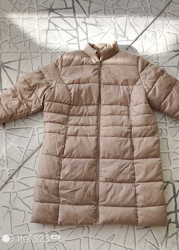 Bej Kadın Midi Kışlık Fermuarlı Mont - Görsel 3