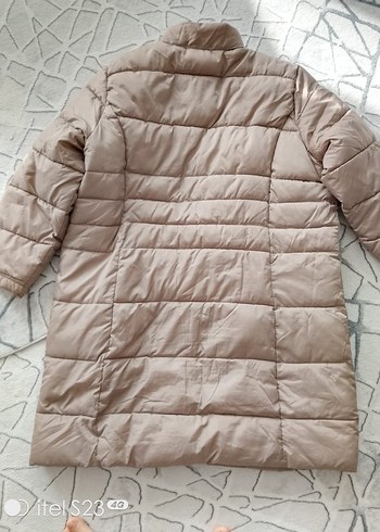 Bej Kadın Midi Kışlık Fermuarlı Mont - Görsel 5