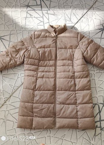 Bej Kadın Midi Kışlık Fermuarlı Mont - Görsel 2