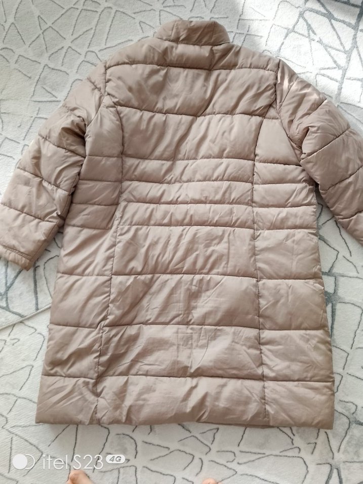 Bej Kadın Midi Kışlık Fermuarlı Mont - Görsel 5