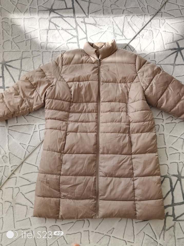 Bej Kadın Midi Kışlık Fermuarlı Mont - Görsel 2