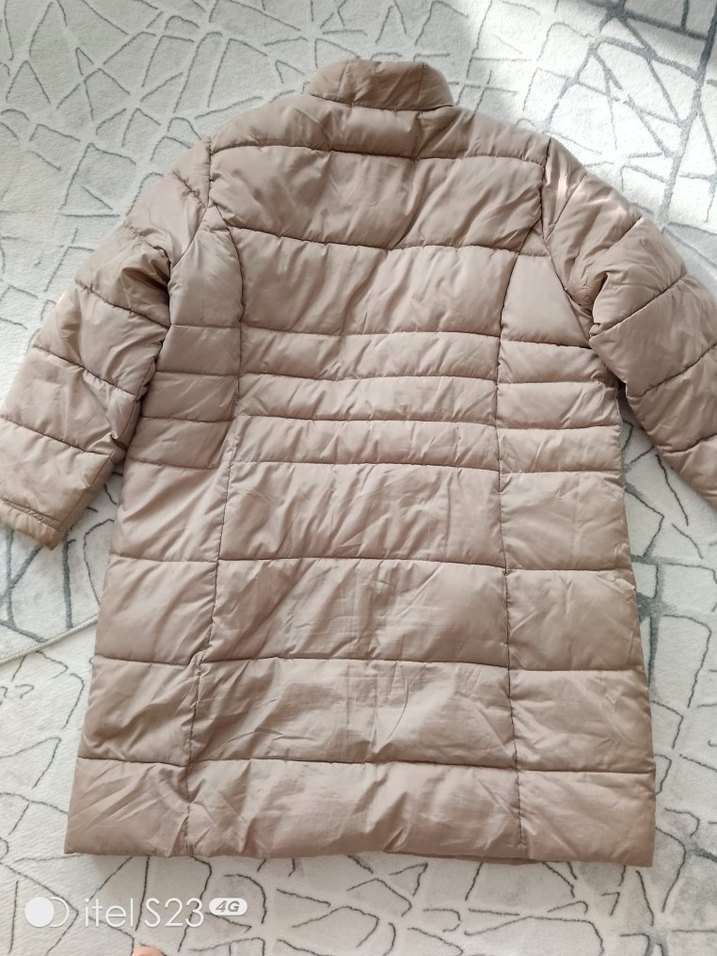 Bej Kadın Midi Kışlık Fermuarlı Mont - Görsel 4