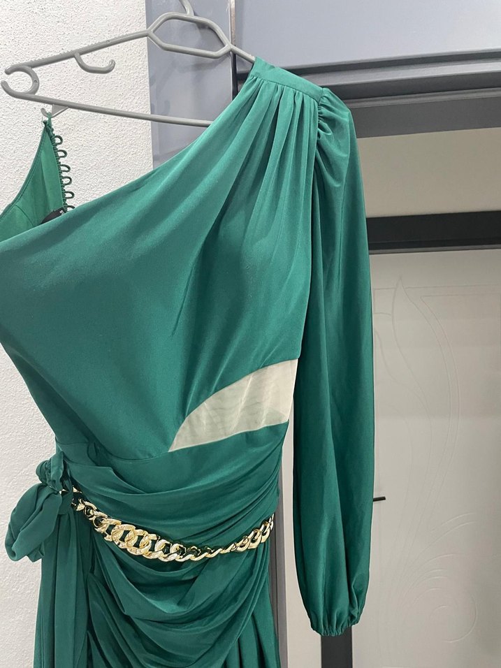 Zincir Detaylı Straplez Uzun Kadın Elbise - Görsel 5