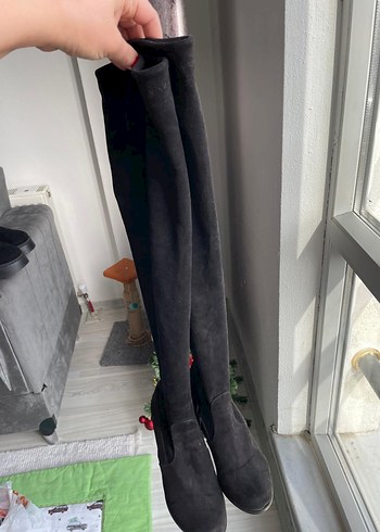 Siyah Süet Dizüstü İnce Topuklu Bot - Görsel 5