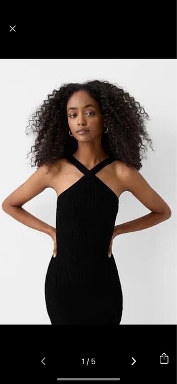 BERSHKA halter yaka siyah uzun elbise