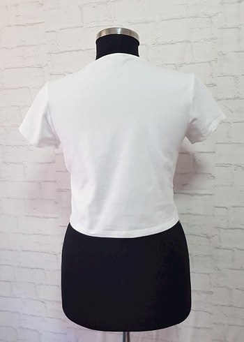xl Beden Beyaz V Yaka Kısa Crop Top