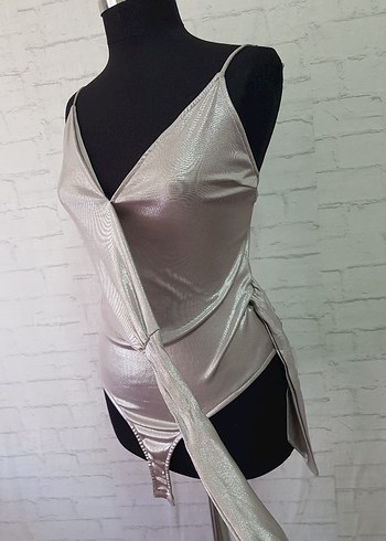 Parlak Gri Drapeli bodysuit - Görsel 10