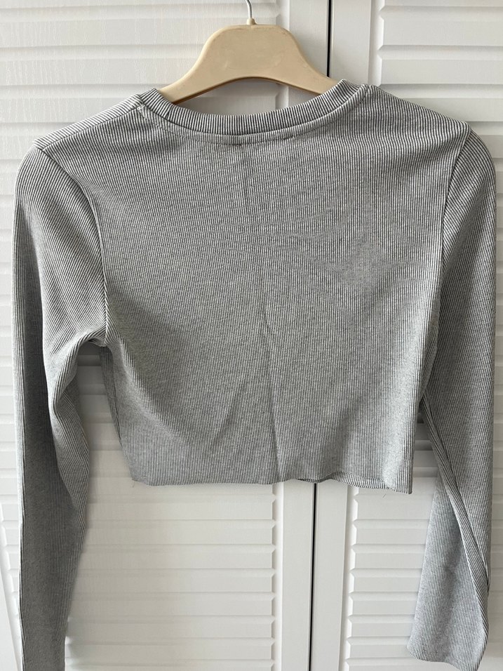 Kadın Gri Baskılı Pamuklu Sweatshirt - Görsel 2