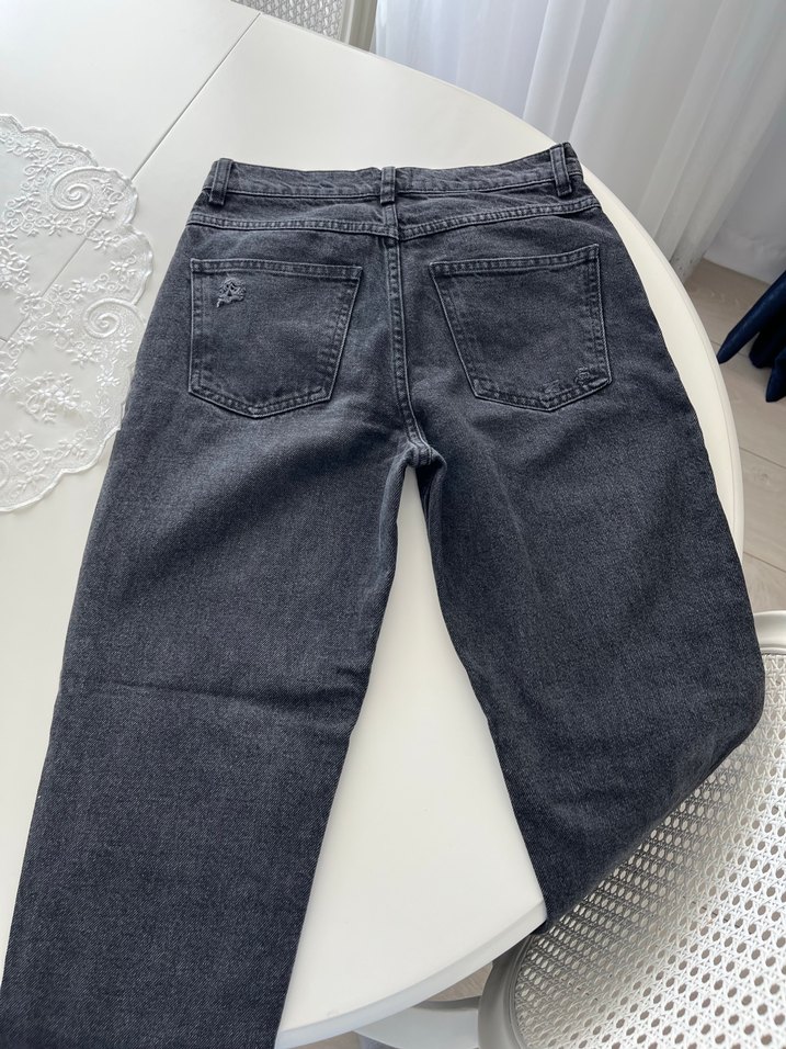 Gri Kadın Salaş Denim Pantolon - Görsel 3